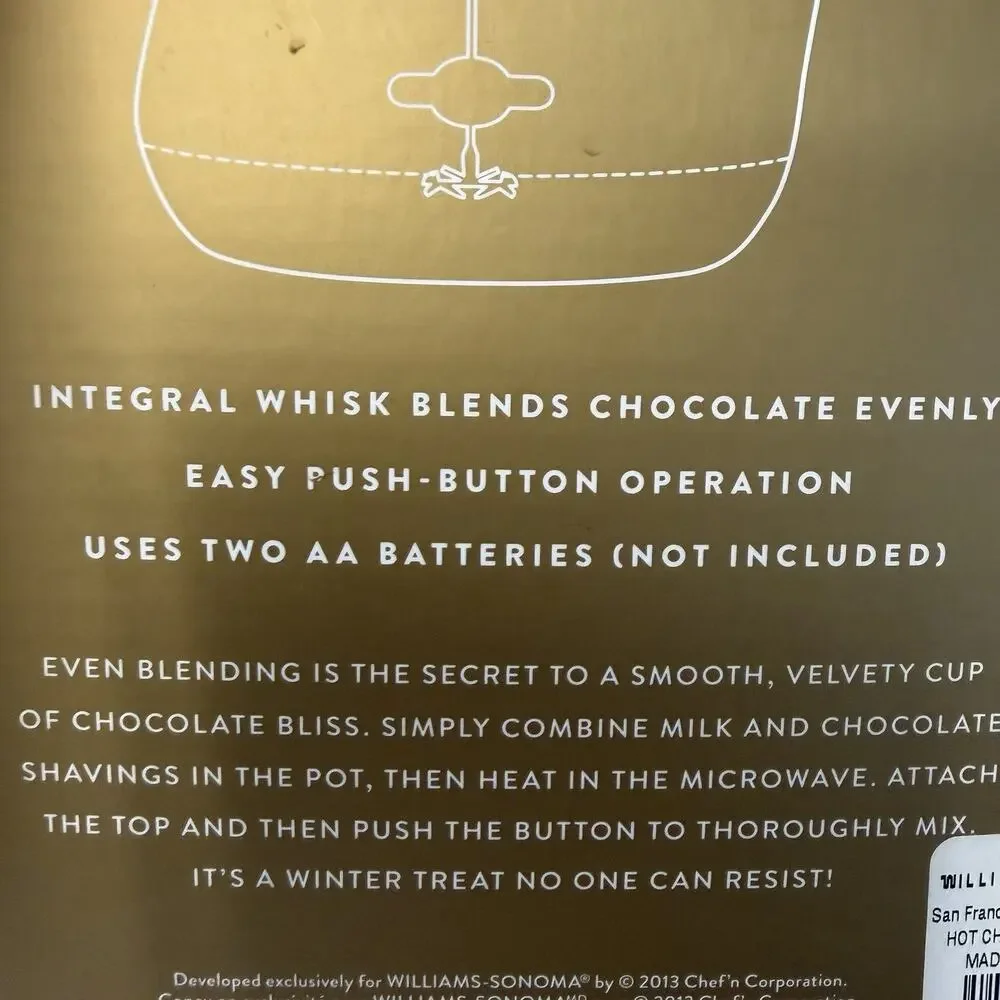 Williams-Sonoma Hot Cocoa Chocolate Carafe Pot White Gold Pitcher Frother NEW